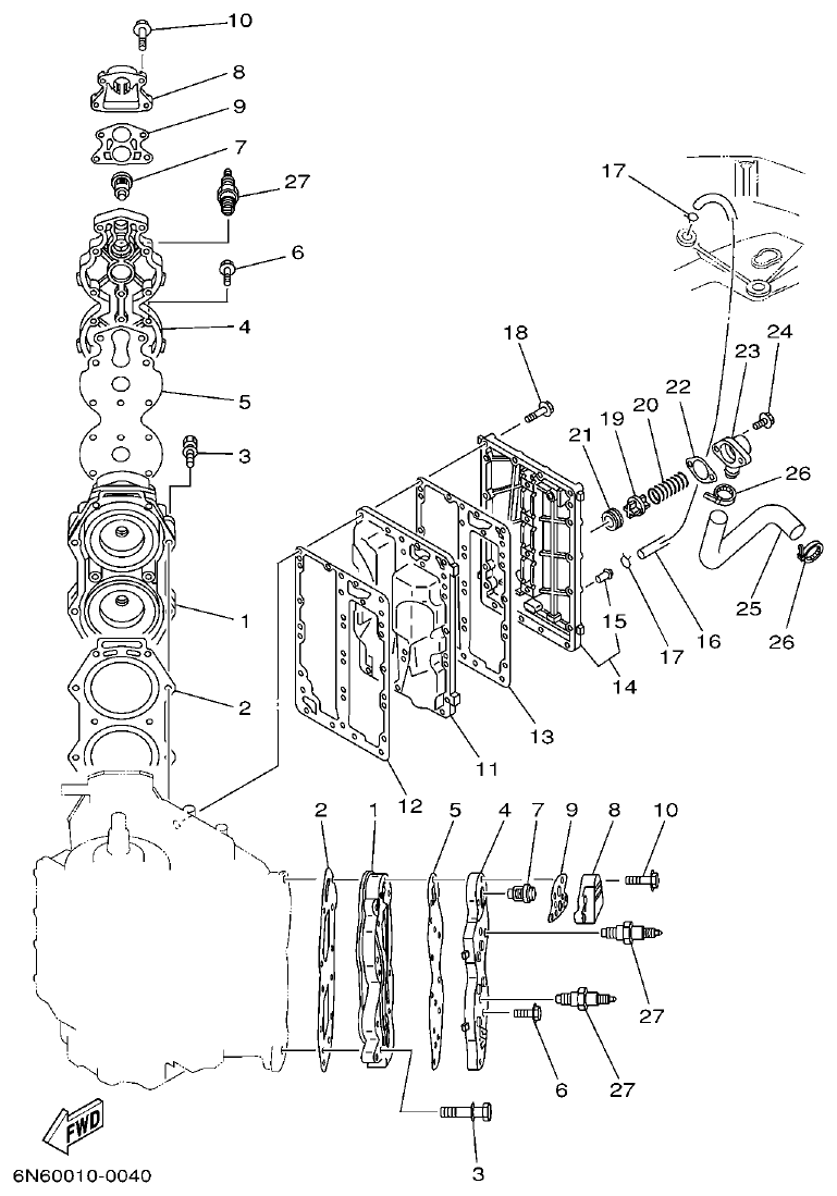 Yamaha 115B, 140B CYLINDER & CRANKCASE 2 parts diagram